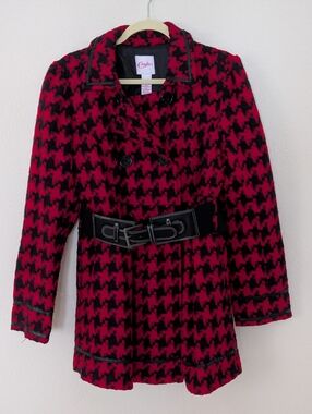 Y2K Candies Red & Black Houndstooth Belted Coat Size XL